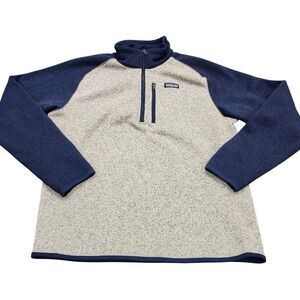 Patagonia Better Sweater 1/4 Zip Fleece Pullover Mens Large Oatmeal Navy Blue